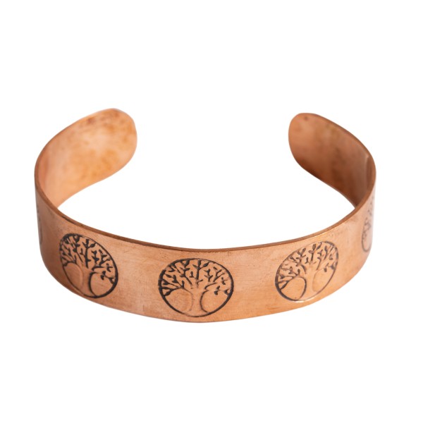 Pulsera de cobre adornada con el enigmático símbolo de Yggdrasil.( Árbol de la vida).